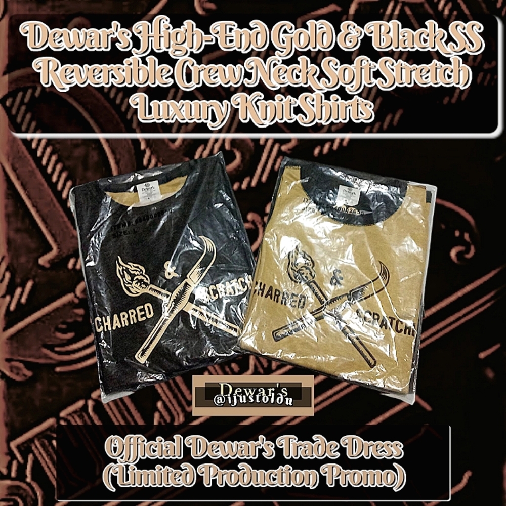 Dewar's High-End Gold & Black SS Reversible Crew Neck Luxury Knit Shirt M-L-XL